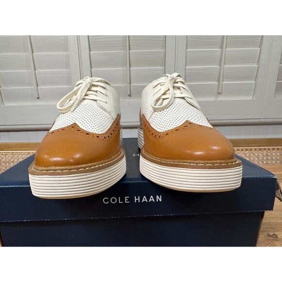 Cole Haan Women's OG Platform Wingtip Oxford Pecan Ivory Leather Size 9.5 US NIB - Picture 7 of 15